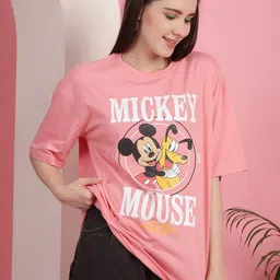 Dreambe Women Pack of 2 Mickey Mouse Typography Printed Cotton Oversized T-shirts image 5