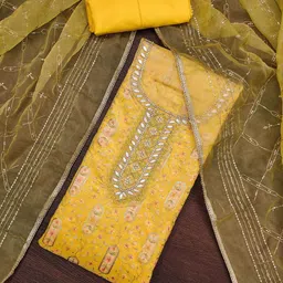 KIMISHA Floral Printed Sequinned Organza Unstitched Dress Material-image-63