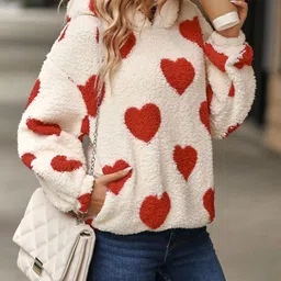 Oh Rare Women Printed Hooded Long Sleeves Pullover with Fuzzy Detail-picture-15