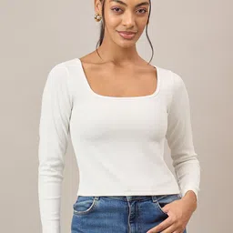 R.Code by The Roadster Life Co. Women Square Neck Fitted Crop Top image 1