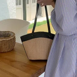 CORSICA Colourblocked PU Oversized Shopper Handheld Bag with Fringed image 5
