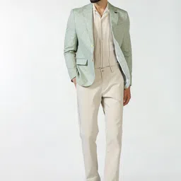 Blackberrys Woven-Design Slim-Fit Notched Lapel Pure Linen Single-Breasted Blazer image 2