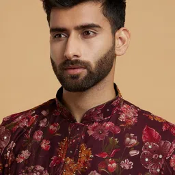 Twamev Men Floral Printed Regular Beads and Stones Kurta with Churidar image 5