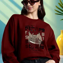 AUSK Women Animal Graphic Printed Round Neck Colourblocked Sweatshirt-image-96