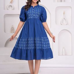 Sencei Women Striped Puff Sleeve Empire Midi Dress-picture-1