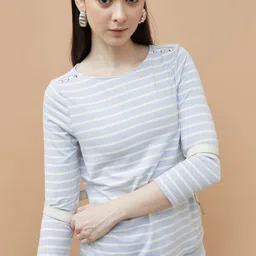 Fame Forever by Lifestyle Women Striped Drop-Shoulder Sleeves Pockets T-shirt-image-1