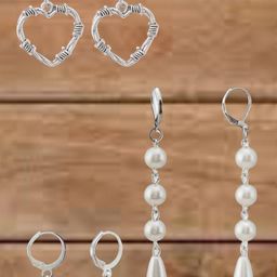 anouk Sangria Set Of 3 German Silver Plated Heart Shaped Drop Earrings-picture-3