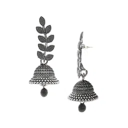 I Jewels Set Of 4 Silver-Plated Oxidised Contemporary Jhumkas image 2