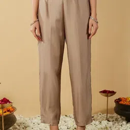 CHANDALIYO Floral Yoke Design Notch Neck Cotton Silk Anarkali Kurta & Trousers & Dupatta image 4