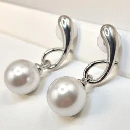 SAPRAA TRENDS Silver Plated Stainless Steel Artificial Beaded Spherical Drop Earrings image 2
