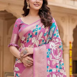 ZAMUNA Floral Silk Blend Bhagalpuri Saree-picture-14