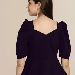 Mast & Harbour Women Pack Of 2 Sweetheart Neck Peplum Puff Sleeves Top image 3