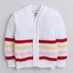 Little Angels Baby Girls Striped Woollen Cardigan Sweaters With Cap & Socks Set image 2