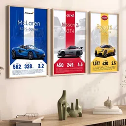 Kotart Blue & Red 3 Pieces Wooden Sports Car Wall Paintings-picture-18