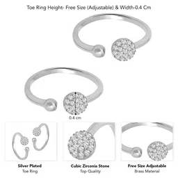 Peora Silver-Plated Cubic Zirconia Studded Adjustable Toe Rings image 5