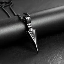 P. R. PRINTS Men Silver-Plated Vertical Bar & Ring Shaped Pendant With Chain-picture-35