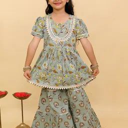 UNBIND Girls Floral Printed Cotton A-Line Kurti with Sharara-picture-22