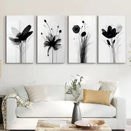 nestroots White & Black 4 Pieces Canvas Floral & Botanical Wall Arts-image-40