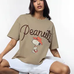 The Souled Store Women Peanuts Graphic Printed Round Neck Pure Cotton Oversized T-shirt-picture-24