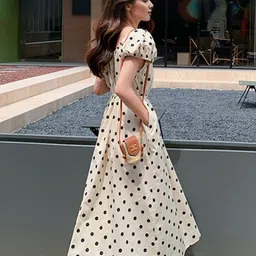 StyleCast Polka Dot Printed Puff Sleeve A-Line Maxi Dress image 4