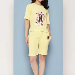 The Roadster Lifestyle Co Human Printed Round Neck T-Shirt With Shorts Co-Ords-picture-37