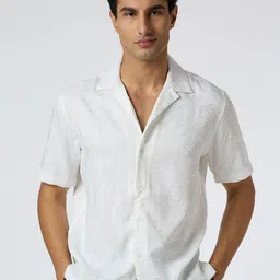 JOHN WATSON Men Textured Short Sleeves Spread Collar Cotton Classic Regular Fit Shirt-picture-16