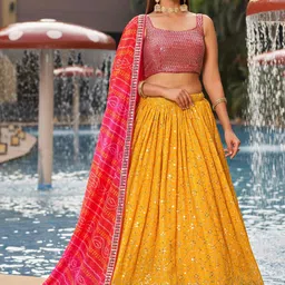 DIVASTRI Embroidered Sequinned Lehenga With Blouse & Dupatta-image-74