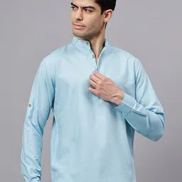 KNOWTED Band Collar Roll-Up Sleeves Straight Short Kurta-picture-35