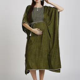 MORDEN MUSE Women Embroidered Thread Work Belted Detail Maternity Kaftan Kurta-image-12
