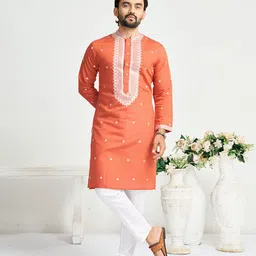 SHOPGARB Floral Embroidered Mandarin Collar Thread Work Straight Kurta-picture-12