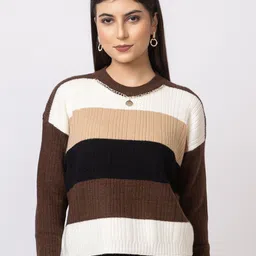 GFO Women Colourblocked Woollen Casual Pullover image 1