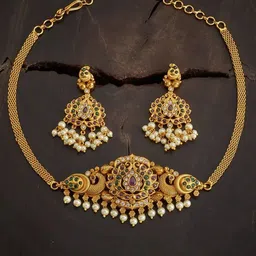 Anouk Gold-Plated Cubic Zirconia-Studded & Pearls Beaded Jewellery Set-picture-42