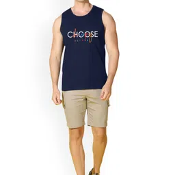 SLOWLORIS Pack Of 2 Printed Round Neck Bio-Wash Cotton Gym Vests image 3