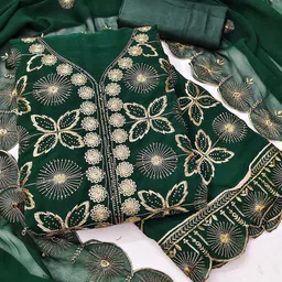 HERE&NOW Floral Embroidered Silk Georgette Unstitched Dress Material-picture-20