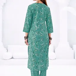 Simmu Women Floral Printed Regular Pure Cotton Kurta with Trousers & With Dupatta image 4