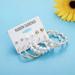 Zaphariq Set Of 6 Gold-Plated Pearls Beaded Circular Hoop Earrings-picture-37