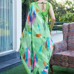 GHAN SALS Abstract Printed Baluchari Saree With Blouse Piece image 2