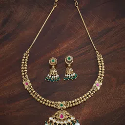 Kushal's Fashion Jewellery Ruby-Green Gold-Plated Ethnic Antique Jewellery Set-picture-21