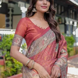 ALMAARI FASHION Ethnic Motifs Printed Pure Cotton Banarasi Saree image 4