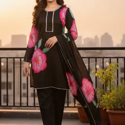 SZN Women Floral Printed Regular Kurta with Trousers & With Dupatta image 4