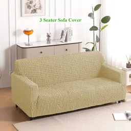 HOKIPO Beige 280 GSM 3 Seater Anti Slip Sofa Cover With Arms-picture-39