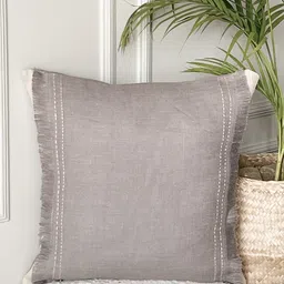 Ammorada Grey Ethnic Motifs Linen Square Cushion Covers image 4