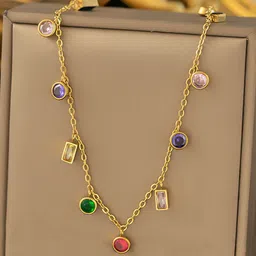 Jewels Galaxy Gold-Plated Crystals Studded Stainless Steel Minimal Necklace-picture-17