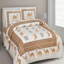 Bombay Spreads Blue & Beige Printed Pure Cottton 180 TC King Bedsheet Set-2.74 m x 2.20 m-image-19