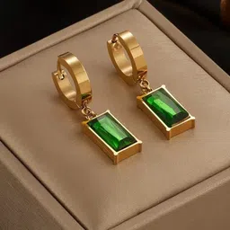 MYKI Gold-Plated Stainless Steel Cubic Zirconia Drop Earrings-picture-17
