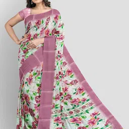 SSHAGUN LIFESTYLE Multicolor Floral Print Bollywood Cotton Blend Saree image 3