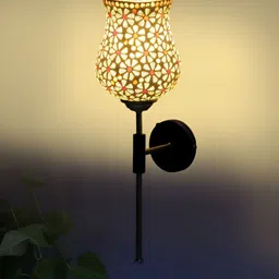 Devansh White & Gold-Toned Printed Metal Traditional Abstract Shaped Shaped Wall Lamp image 3