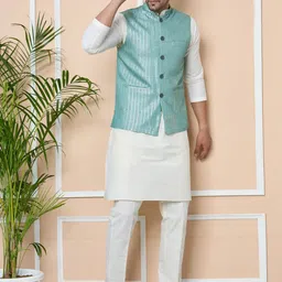 See Designs Embellished Pure Cotton Nehru Jacket image 4
