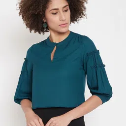 CORSICA Keyhole Neck Puff Sleeve Georgette Top-picture-28