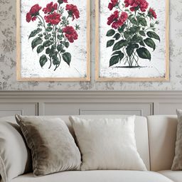 Kotart White & Red 2 Pieces Floral Wooden Wall Arts-picture-3
